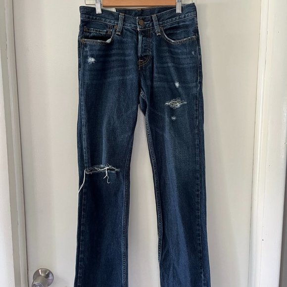 Hollister 28x30 Classic Straight Jeans Button Fly Distressed Dark Wash - Picture 1 of 8